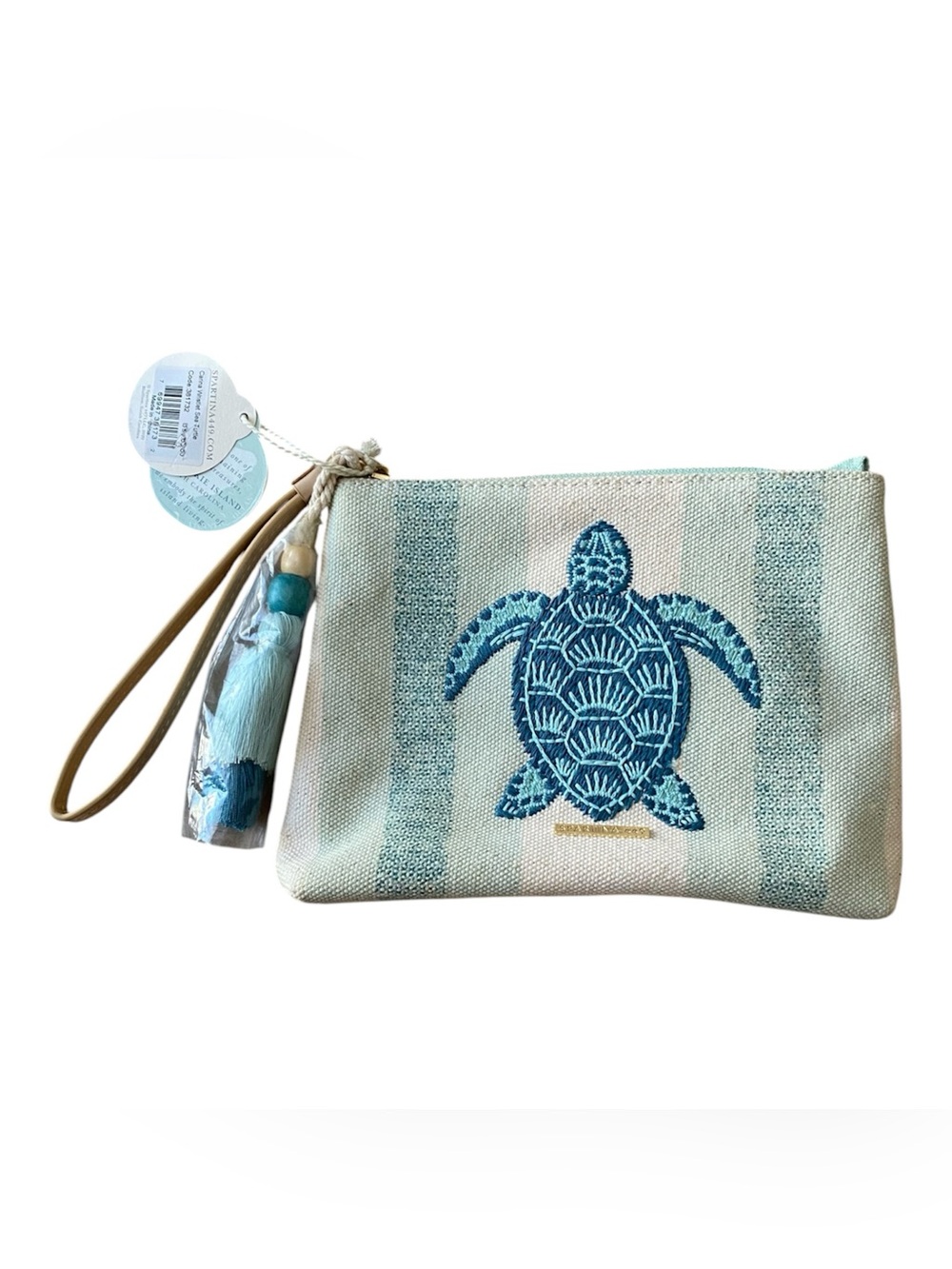 Spartina 449 Aqua and Cream Sea Turtle Wristlet with Tassel